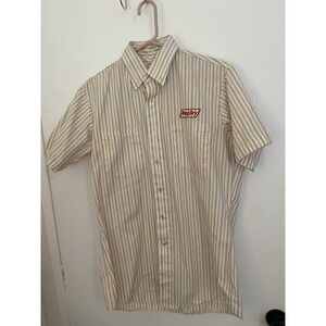 Vintage Unitog  Mens Size M Bud Dry Draft‎ Stripe Short Sleeve USA Workwear 0504